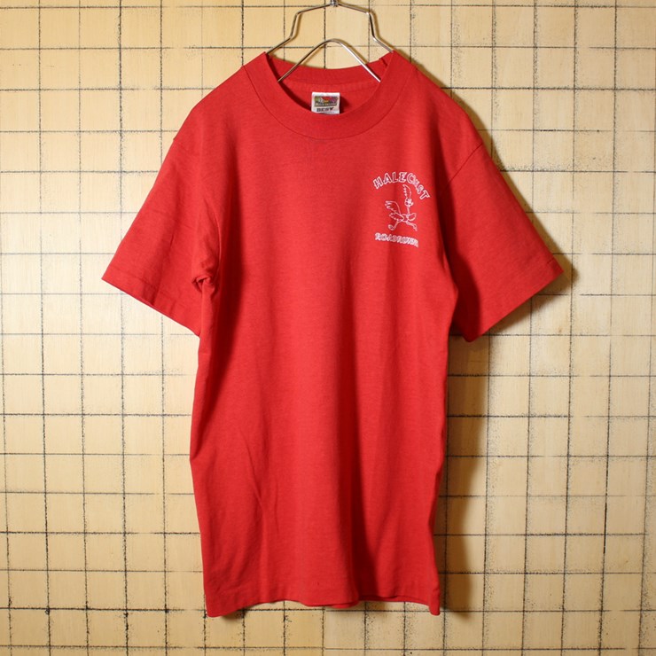 古着 90s USA製 ロードランナー 両面プリント Tシャツ 半袖 レッド メンズS HALECREST ROADRUNNERS FRUIT OF THE LOOM warner bros