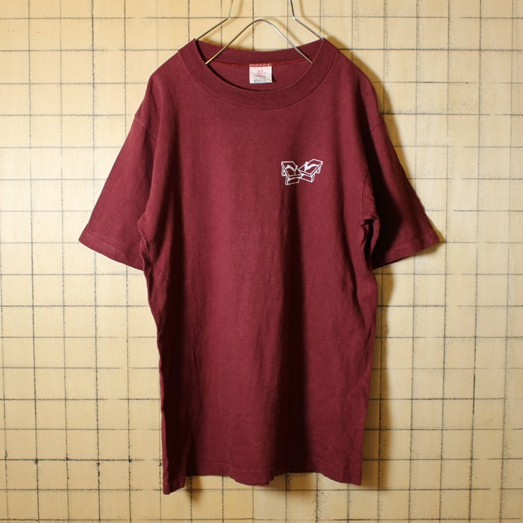 古着 70s USA製 SUKEBEI すけべたれ プリント Tシャツ 半袖 エンジ レッド メンズM HI CRU STEDMAN エロT サムライ 武士