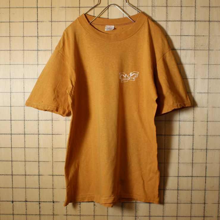 古着 70s USA製 ROTZA BUCK 仕合わせ 招き猫 プリント Tシャツ 半袖 オレンジ メンズM HI CRU STEDMAN 下駄