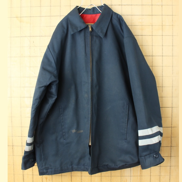 70s 80s USA製 WORK WEAR CORPORATION キルティングライナー ワークジャケット メンズL ネイビー ブルー 中綿 リフレクター アメリカ古着