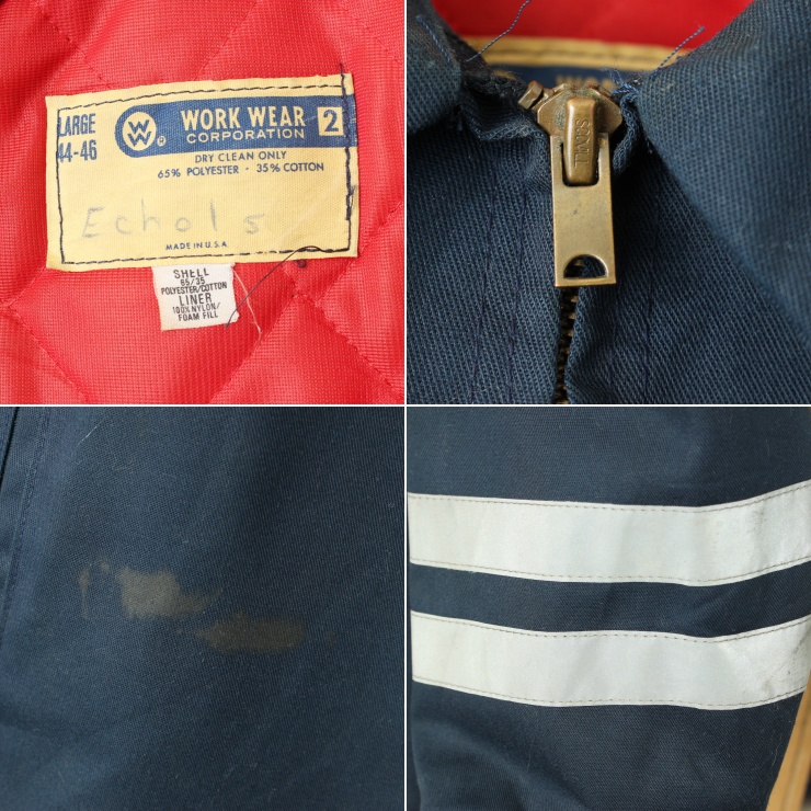 70s 80s USA製 WORK WEAR CORPORATION キルティングライナー ワークジャケット メンズL ネイビー ブルー 中綿  リフレクター アメリカ古着