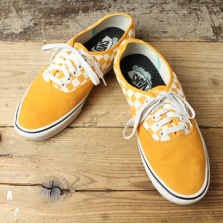 USA VANS AUTHENTIC バンズ オーセンティック スニーカー チェッカーフラッグ 27.5cm イエロー シューズ アメリカ古着
