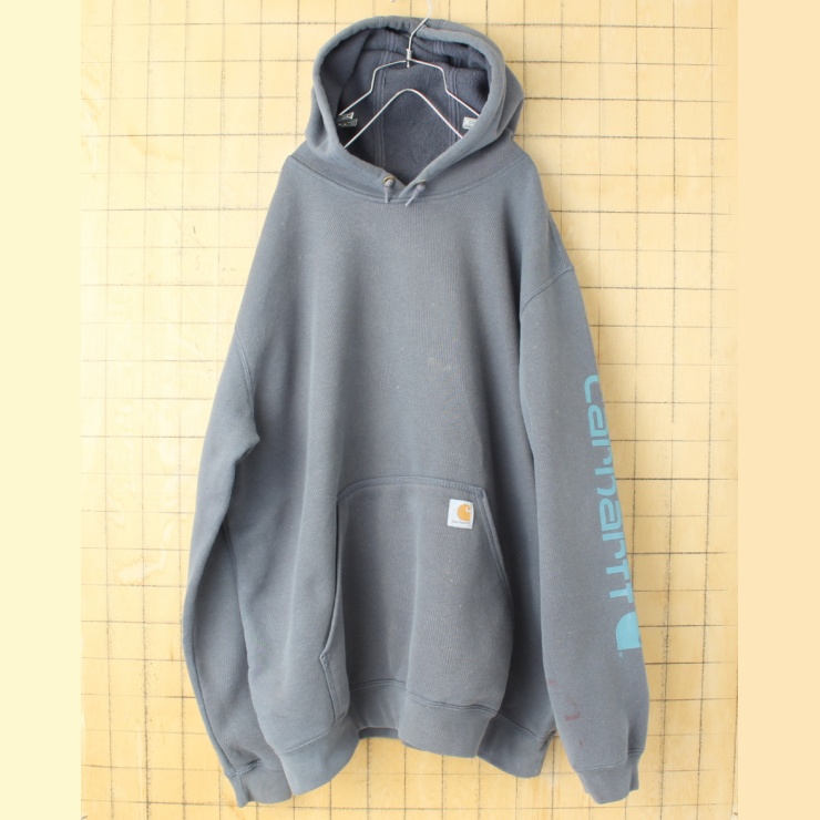 USA carhartt カーハート スウェット パーカー スモークブルー メンズXL プリント フーディー アメリカ古着