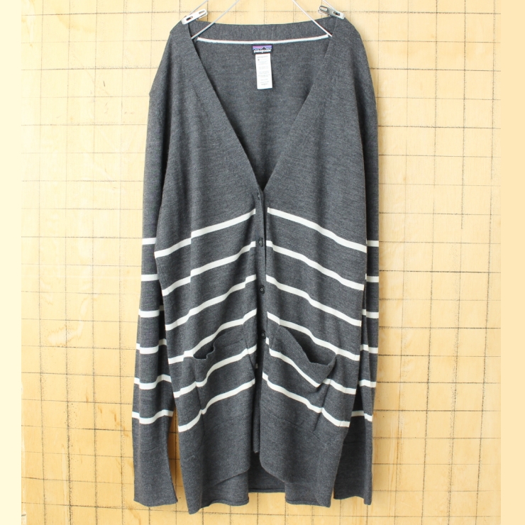 USA patagonia メリノウールニットカーディガン グレー レディースL アメリカ古着