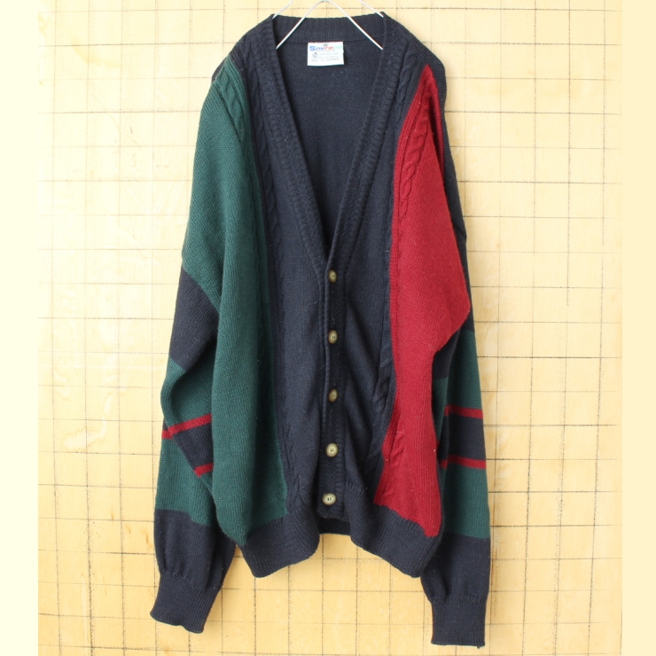 90s オーストラリア製 Sovrano australia ウールカーディガン ネイビー メンズXL相当 古着