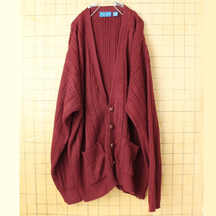 ビッグサイズ 90s USA TOWNCRAFT アクリルニットカーディガン ボルドー メンズXL アメリカ古着
