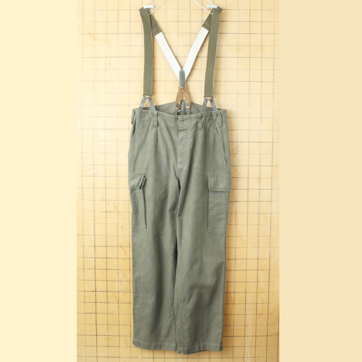 80s ドイツ軍 コットン モールスキン ジャーマンクロス カーゴパンツ W34相当 サスペンダー付 ヨーロッパ古着
