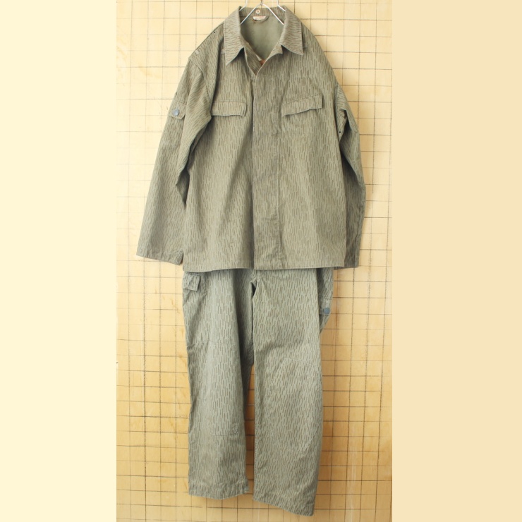 70s 80s 東ドイツ軍 レインドロップカモ フィールドジャケット カーゴパンツ セットアップ サスペンダー付 ヨーロッパ古着