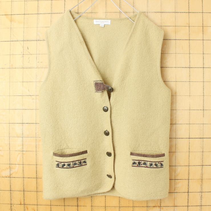 80s 90s USA San Francisco collection ウールニットベスト レディースS ベージュ アメリカ古着