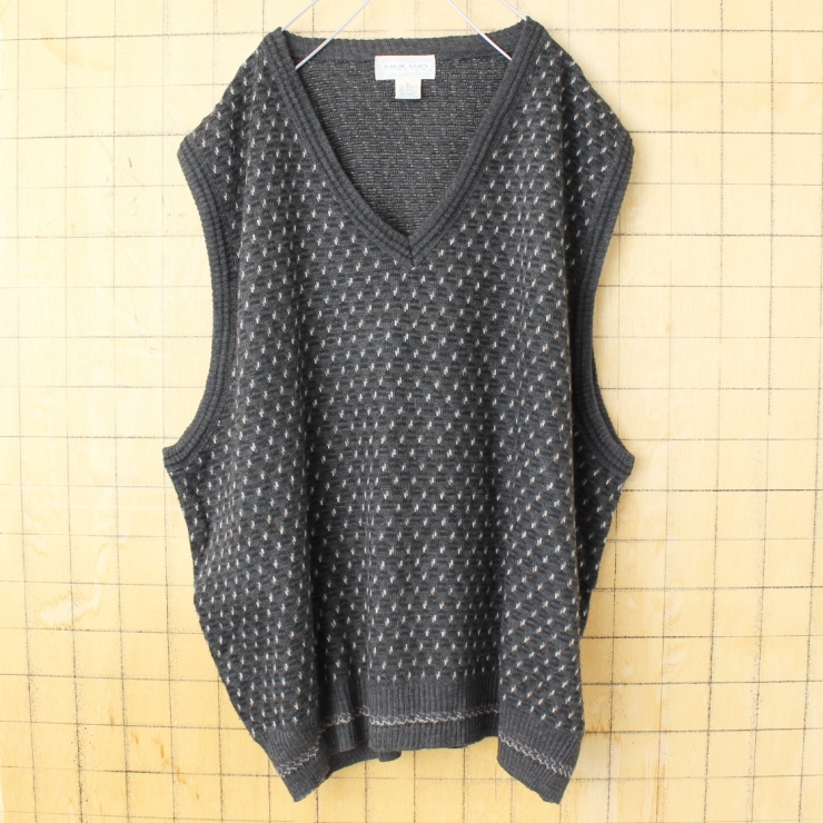 90s イタリア製 MURANO 総柄ウールニットベスト メンズXL ヨーロッパ古着