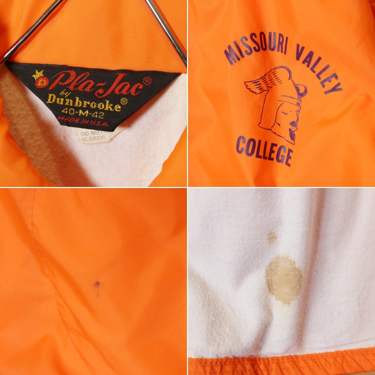 70s 80s USA製 Pla-Jac ワッペン プリント ナイロン コーチ ジャケット オレンジ ライナー付 メンズM アウトドア アメリカ古着