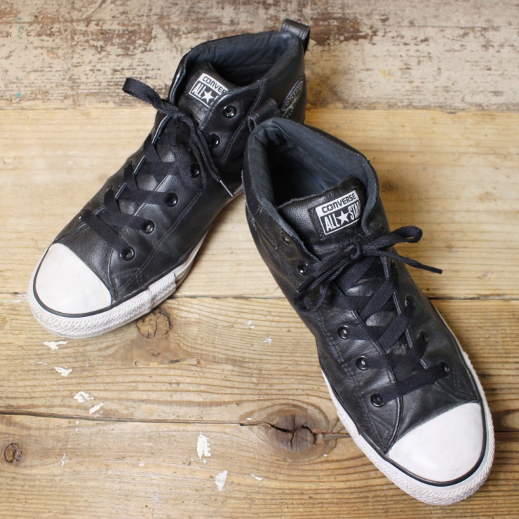 USA converse Chuck Taylor ALL STAR コンバース オールスター ミドルカット レザー スニーカー シューズ 28.5cm ブラック アメリカ古着