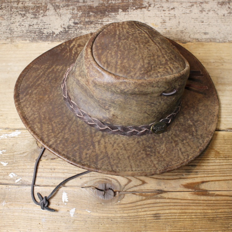AUSTRALIA JACARU ジャッカル ウエスタン レザーハット 帽子 Explorer ブラウン サイズL 古着