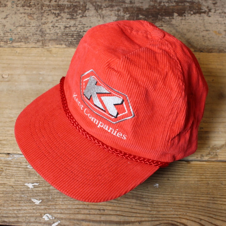 USA コーデュロイキャップ 帽子 Kent Companies 刺繍 レッド 赤 フリーサイズ アメリカ古着