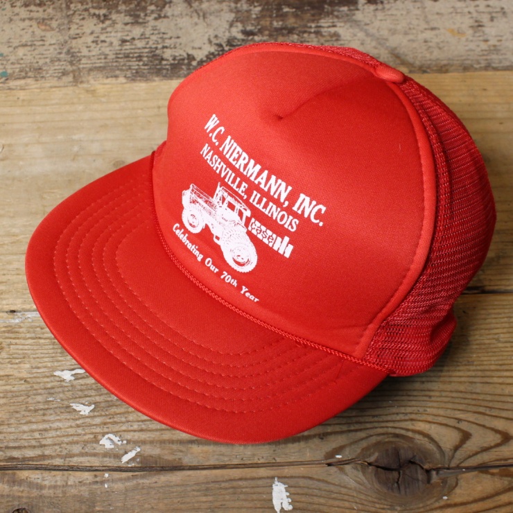 USA プリント メッシュ キャップ 帽子 W.C.NIERMANN,INC レッド 赤 フリーサイズ アメリカ古着