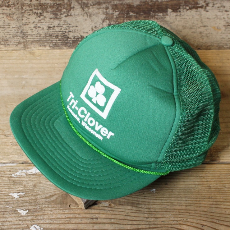 USA プリント メッシュ キャップ 帽子 Tri-Clover グリーン 緑 フリーサイズ アメリカ古着