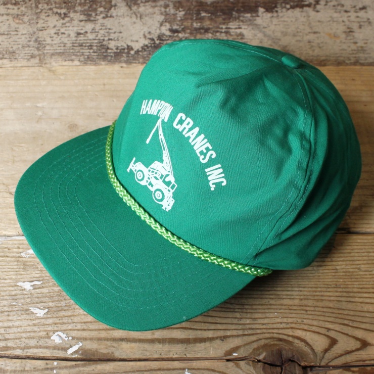 USA プリント キャップ 帽子 HAMPTON CRANES INC グリーン 緑 フリーサイズ アメリカ古着