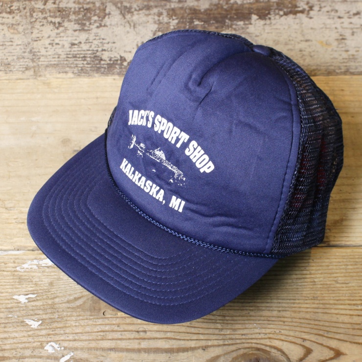 USA プリント メッシュ キャップ 帽子 JACK'S SPORT SHOP ネイビー 青 フリーサイズ アメリカ古着