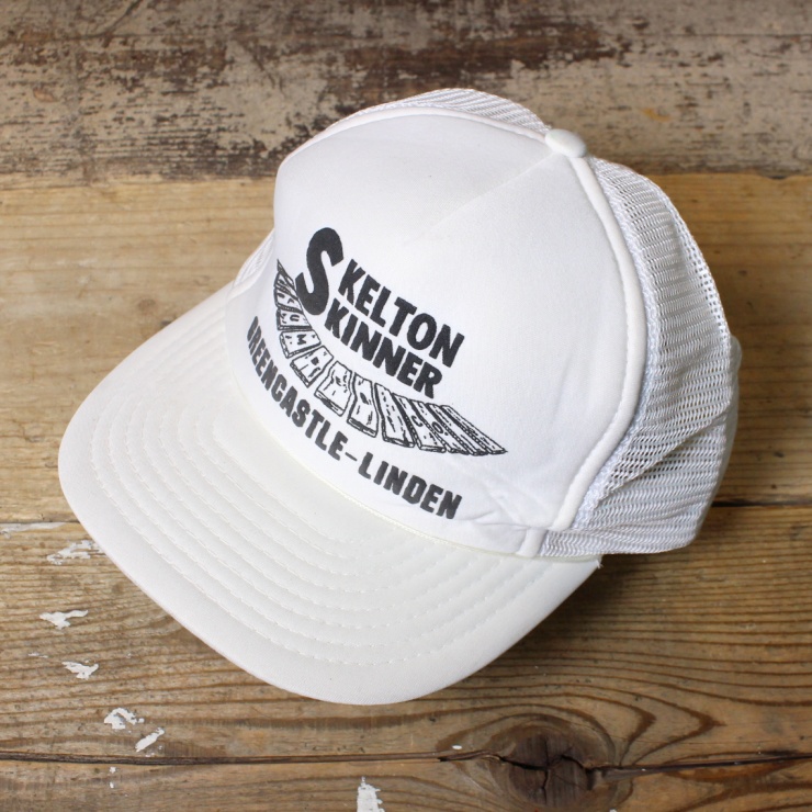 USA プリント メッシュ キャップ 帽子 ホワイト 白 SKELTON SKINNER フリーサイズ アメリカ古着