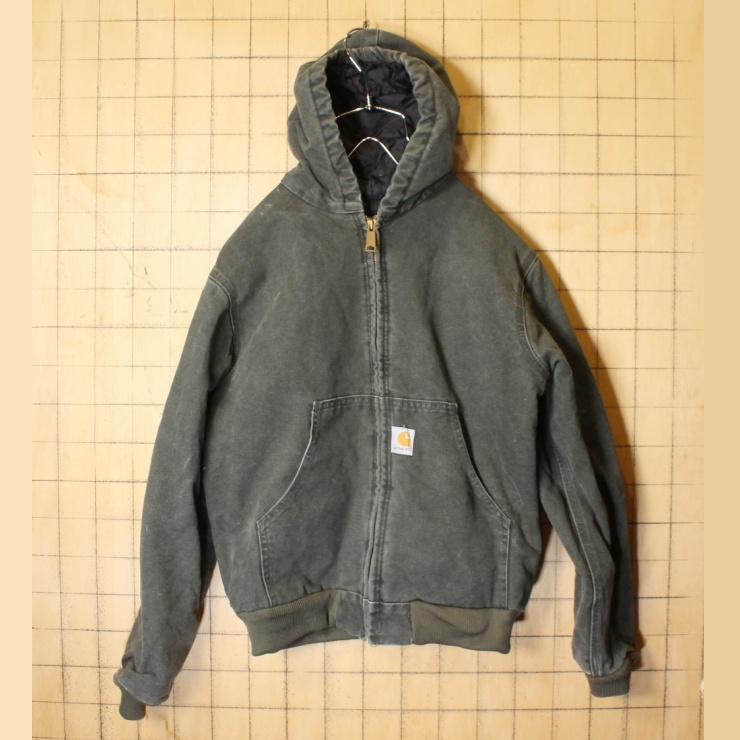 80s 90s USA carhartt カーハート アクティブ ジャケット ダック ワーク グレー キルティング メンズS相当 アメリカ古着