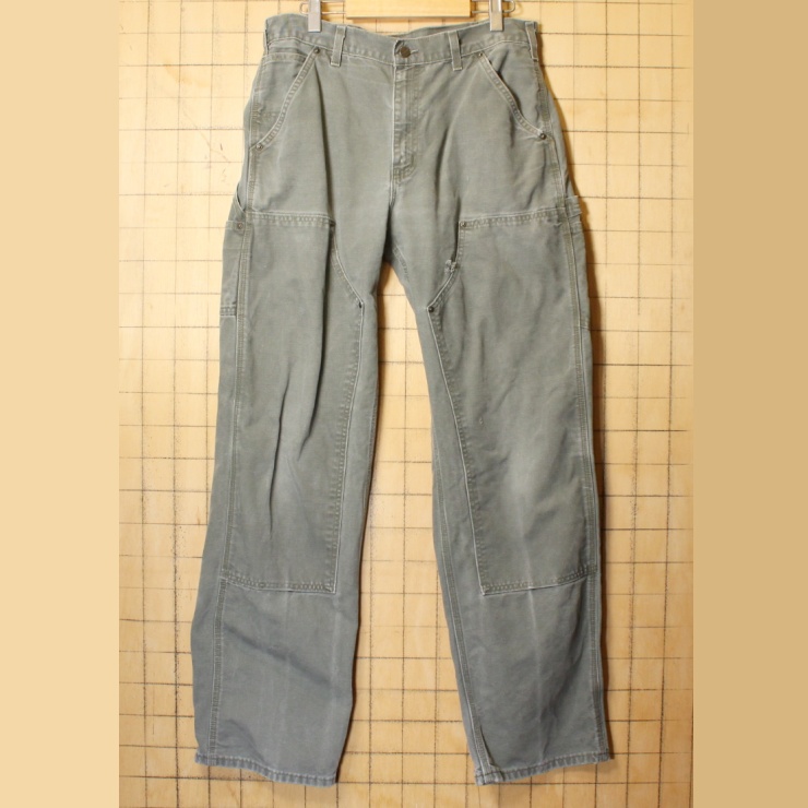 80s 90s USA carhartt カーハート ダブルニー ダック ペインター パンツ モスグリーン W33相当 ワーク アメリカ古着