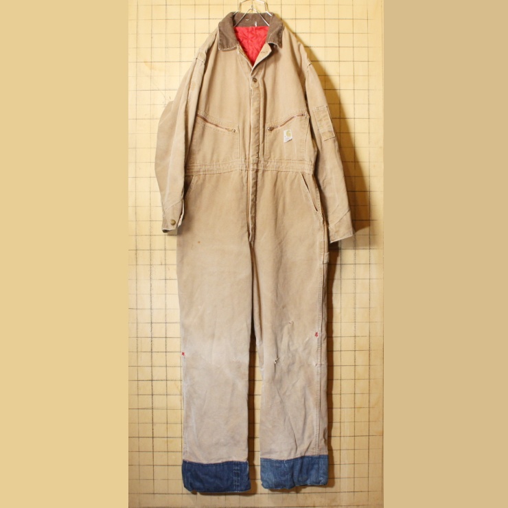 60s 70s USA製 carhartt カーハート キルティングライナー ダック オールインワン ブラウン W44 アメリカ古着 つなぎ