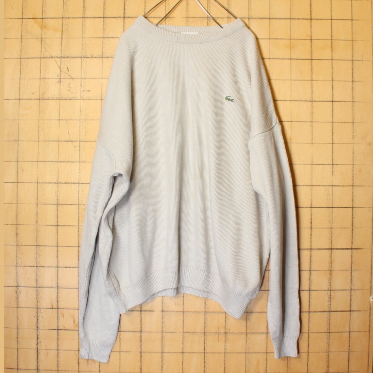 フランス企画 フレンチ ラコステ LACOSTE コットン セーター クルーネック ベージュ メンズXL相当 ヨーロッパ古着