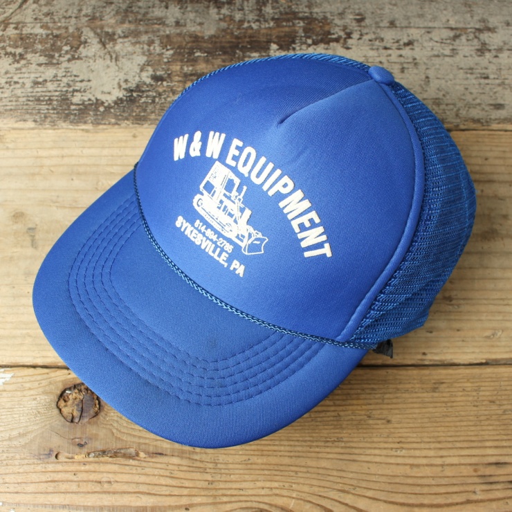 80s 90s USA W&W EQUIPMENT メッシュ キャップ 帽子 ブルー フリーサイズ アメリカ古着