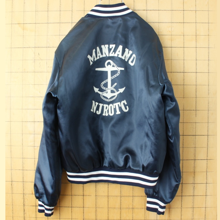 80s USA製 Swingster U.S.NAVY ナイロン スタジャン ネイビー メンズM