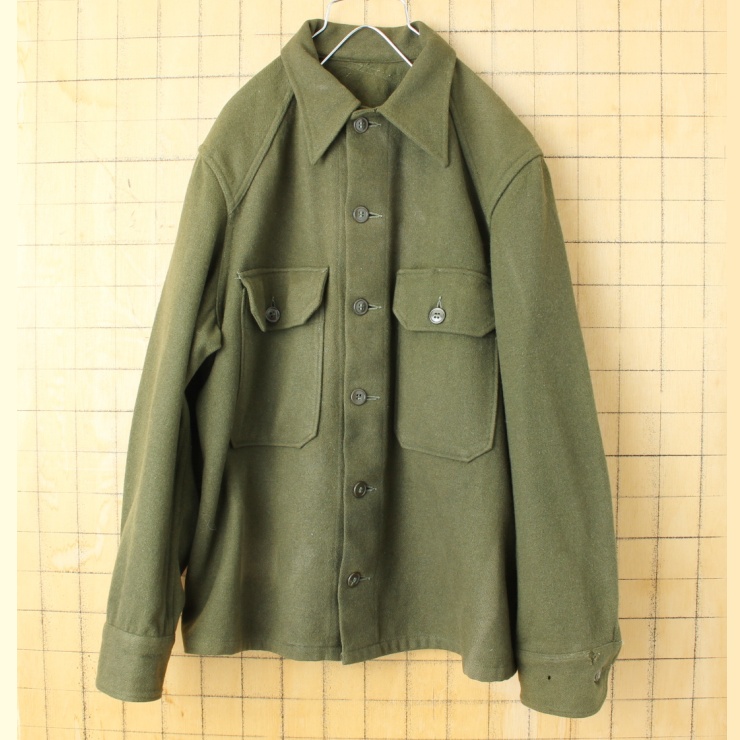 50s USA 米軍 実物 ウールシャツ OG-108 メンズM相当 カーキ ミリタリー アメリカ古着 pan-596