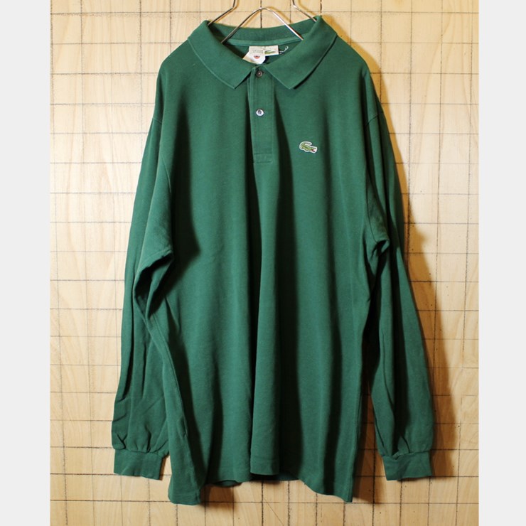 フランス製 古着 フレンチラコステ Lacoste ワンポイント ポロシャツ 長袖 グリーン メンズXL相当