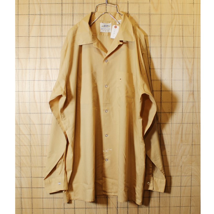USA製 ARROW オープンカラーシャツ 60s ビンテージ 古着 ベージュ 開襟 ボックスシャツ メンズXL 刺繍 ライトフランネル