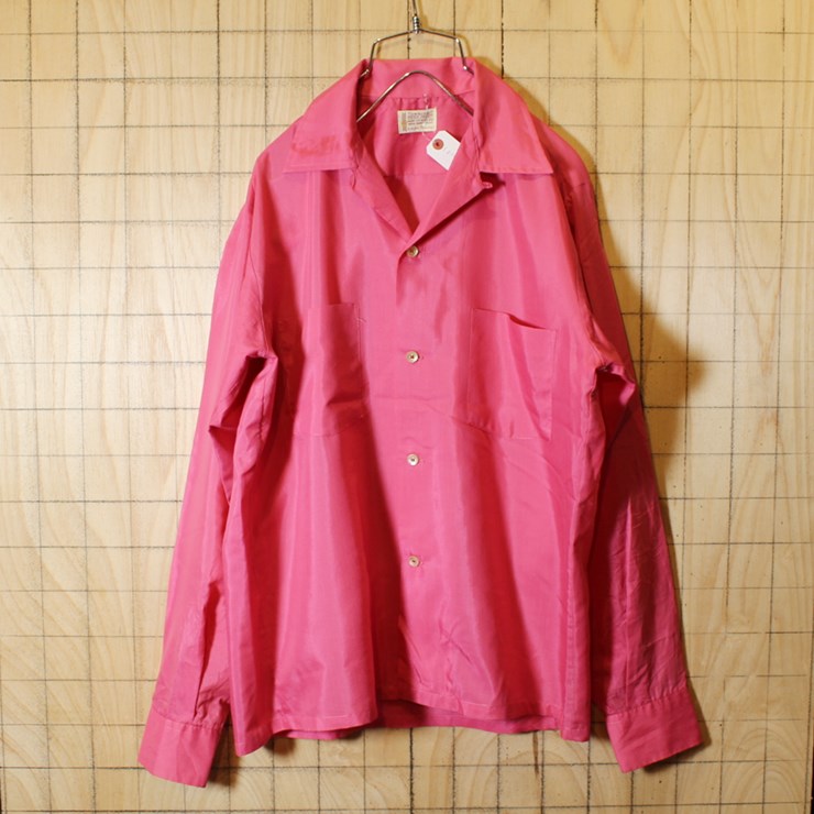 USA製 TOWNCRAFT オープンカラーシャツ 60s ビンテージ 古着 ピンク 開襟 ボックスシャツ メンズS PENNEY'S ライトフランネル