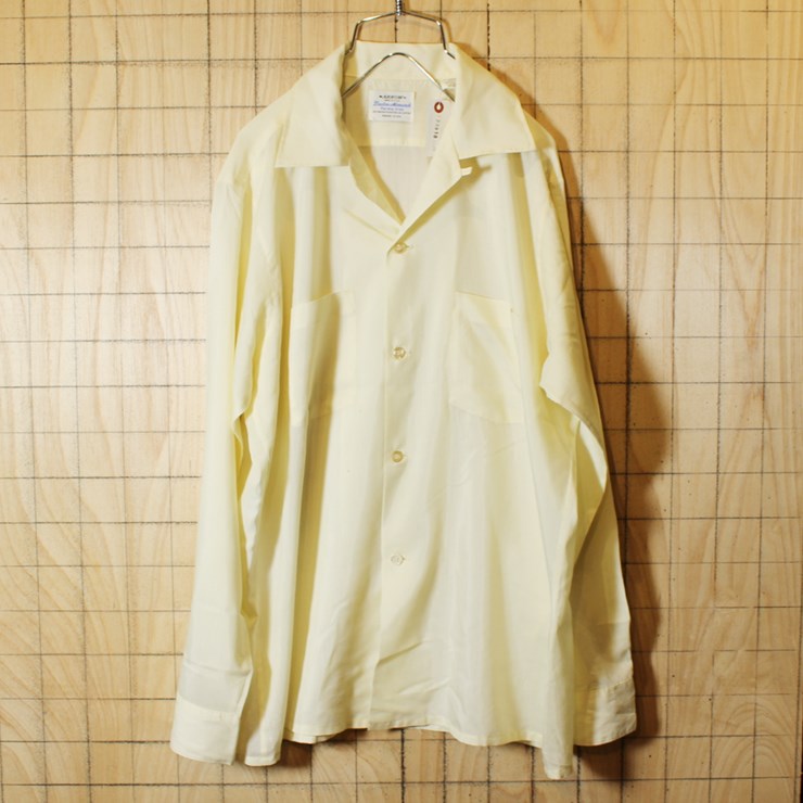 USA製 ARROW オープンカラーシャツ 60s ビンテージ 古着 イエロー 開襟 ボックスシャツ メンズM 刺繍 ライトフランネル