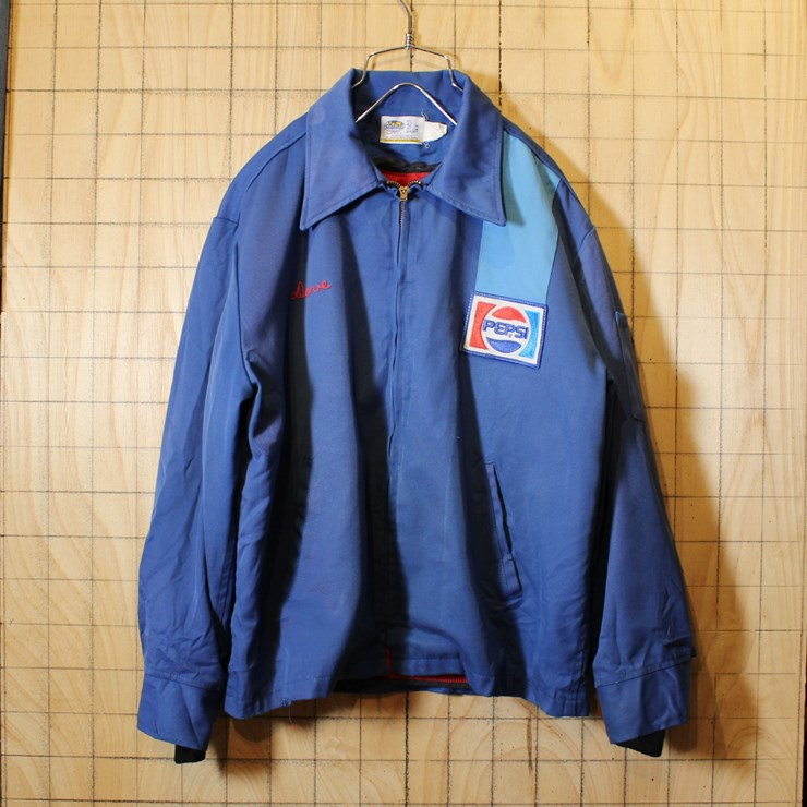 RIVERSIDE PEPSI ペプシ ワークジャケット USA製 70s 古着 ブルー ワッペン メンズML相当