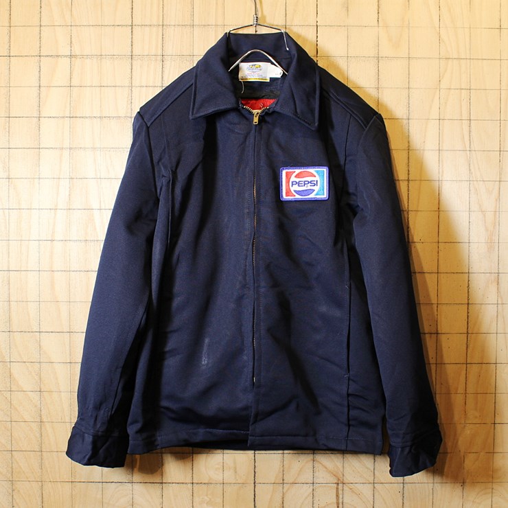 RIVERSIDE PEPSI ペプシ ワークジャケット USA製 70s 古着 ネイビー ワッペン メンズXS相当 TALON