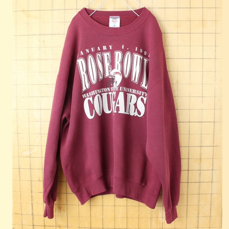 90s USA製 JERZEES ROSE BOWL COUGARS プリント スウェット ボルドー レッド メンズXL アメリカ古着