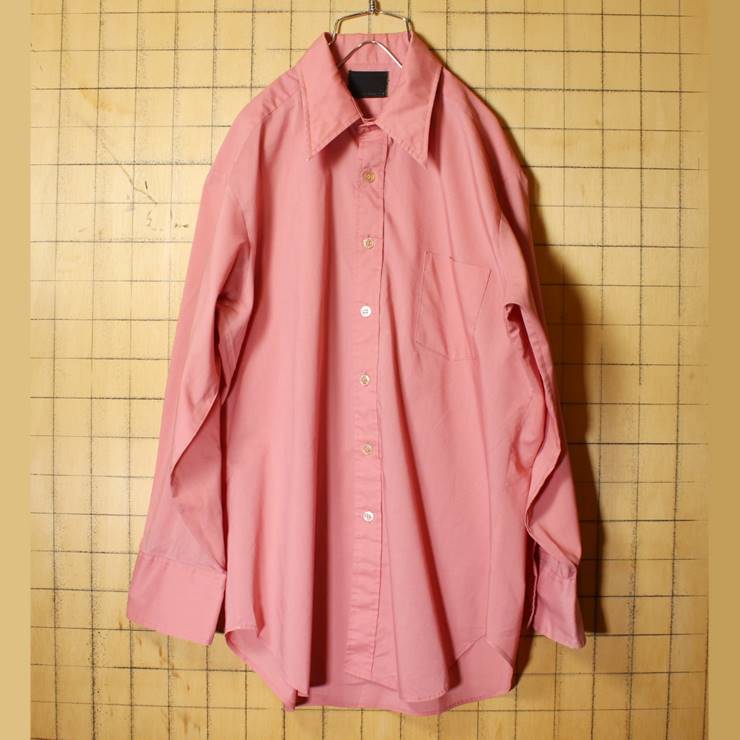 70s Sears シアーズ ライトフランネル シャツ メンズXL相当 ピンク 長袖 アメリカ古着