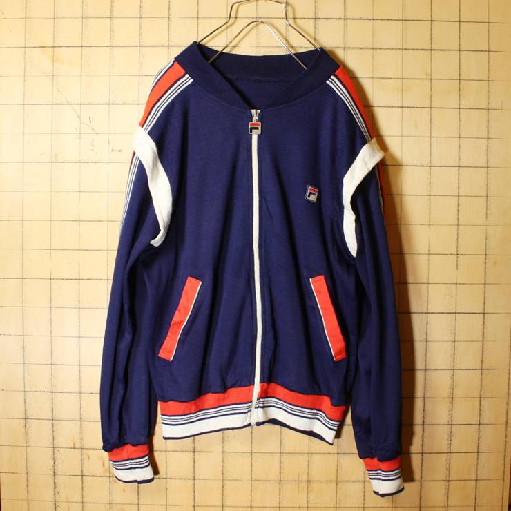 70s 80s FILA フィラ ジップアップ ジャージ トップ ネイビー メンズM相当 ヴィンテージ ヨーロッパ古着