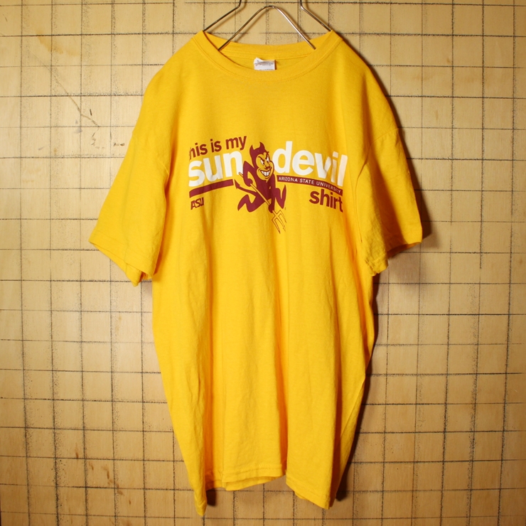 GILDAN sun devil 両面プリント 半袖 Tシャツ イエロー メンズM カレッジ アメリカ古着