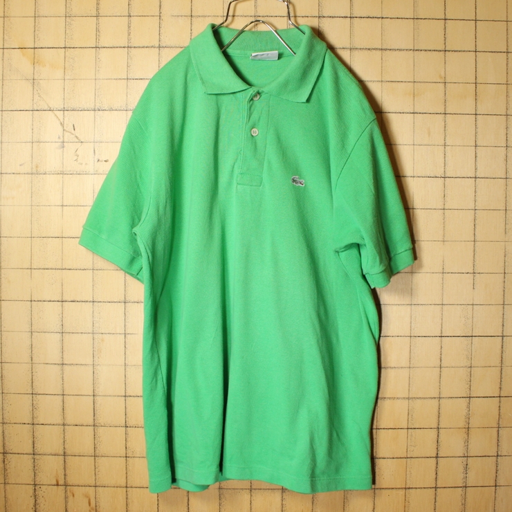 80s フランス製 フレンチラコステ Lacoste 半袖 ポロシャツ グリーン メンズM相当 ワンポイント ヨーロッパ古着