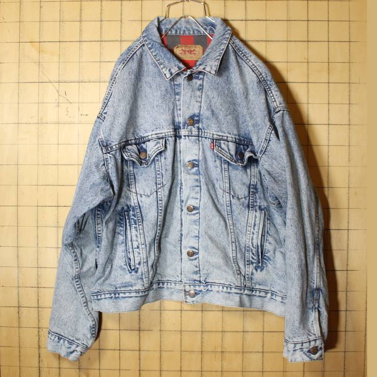 ビッグサイズ USA製 80s Levis リーバイス 70417 ケミカル デニム ジャケット メンズXL ネル生地ライナー ブルー 色落ち アメリカ古着