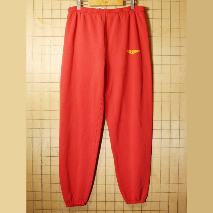 70s 80s USA製 SOFFE SWEATS プリント スウェットパンツ レッド 赤 メンズXL AIR CREW アメリカ古着