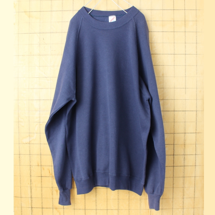 ビッグサイズ 80s 90s USA製 JERZEES ジャージーズ プレーンスウェット ネイビー メンズXXL 無地 アメリカ古着