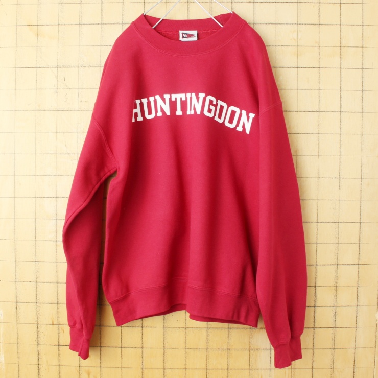 USA CAMPUS Specialties HUNTINGDON プリント スウェット ボルドー レッド メンズM アメリカ古着