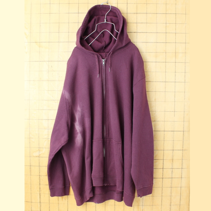 ビッグサイズ USA JUST MY SIZE ジップアップスウェットパーカー パープル メンズ2XL相当 フーディー 無地 アメリカ古着