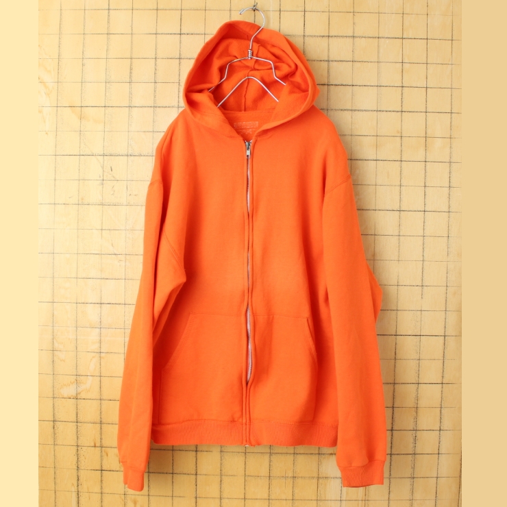 USA JERZEES ジップアップスウェットパーカー オレンジ メンズS相当 フーディー 無地 アメリカ古着