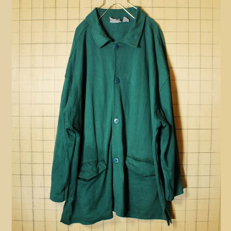 グリーン シャツ ジャケット 無地 メンズ2XL カバーオール ハーフコート 古着 ビッグサイズ CORNER STONE エルボーパッチ