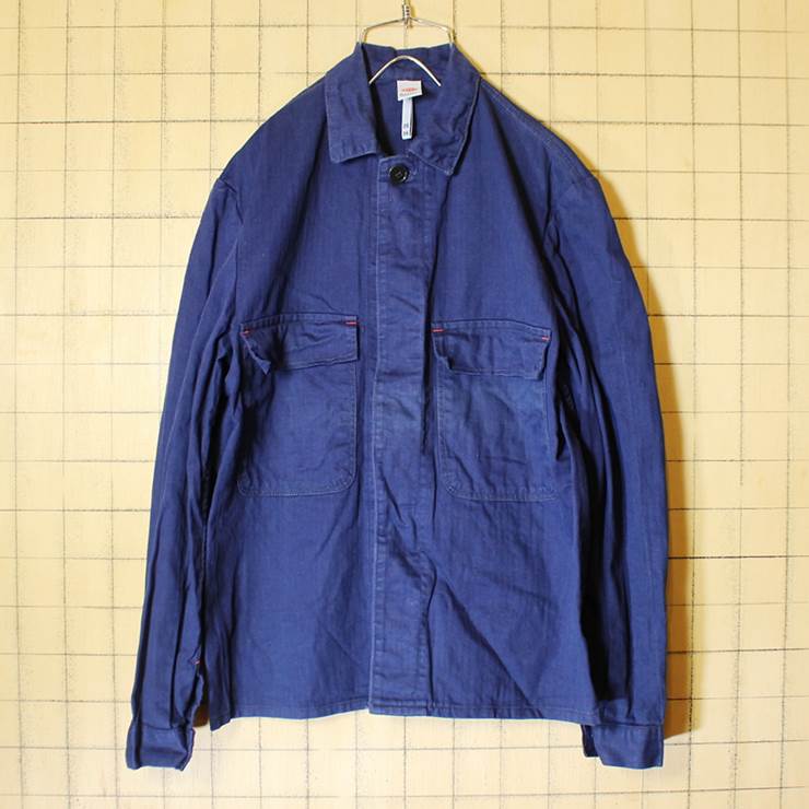 ドイツ フランス 70s-80s ヘリンボーン ワーク ジャケット ネイビー ビンテージ ヨーロッパ古着 メンズM相当 021319ss174