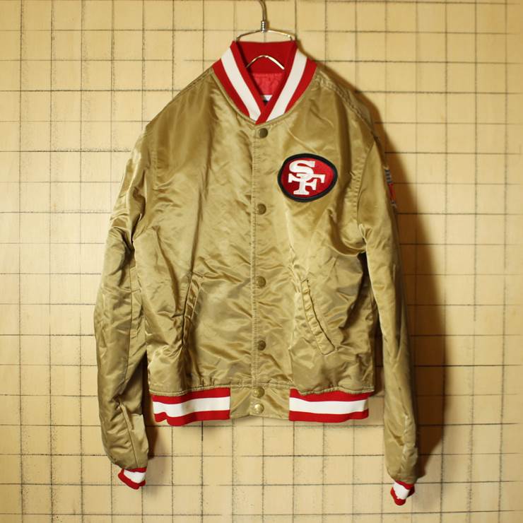 90s USA製 STARTER NFL ナイロンスタジャン ゴールド SANFRANCISCO 49ERS フォーティナイナーズ 中綿入り アワード ユースL